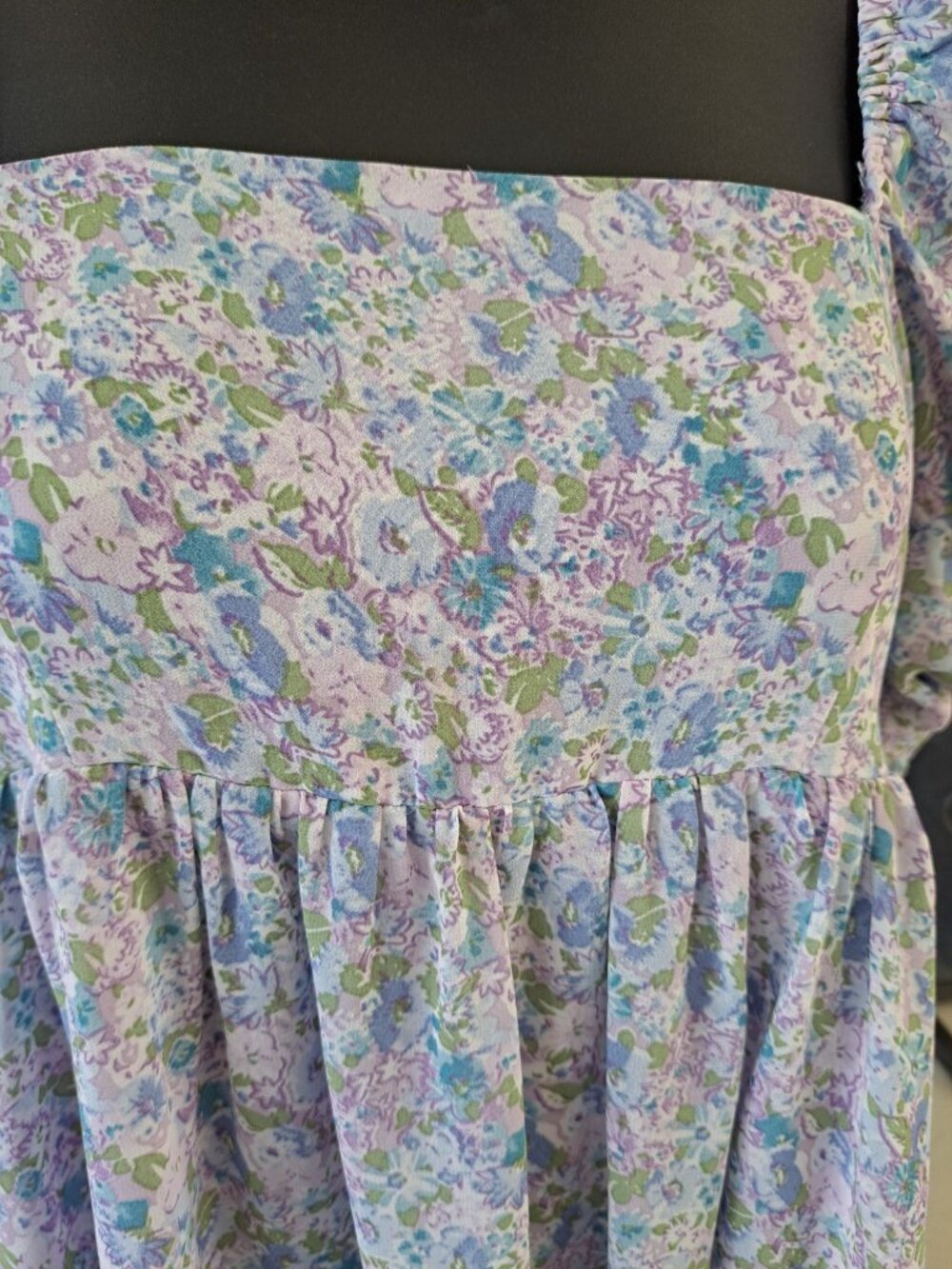 Storia Floral Puff Short Sleeve Midi-mini Dress Smocked Square Neck Small - Picture 3 of 15